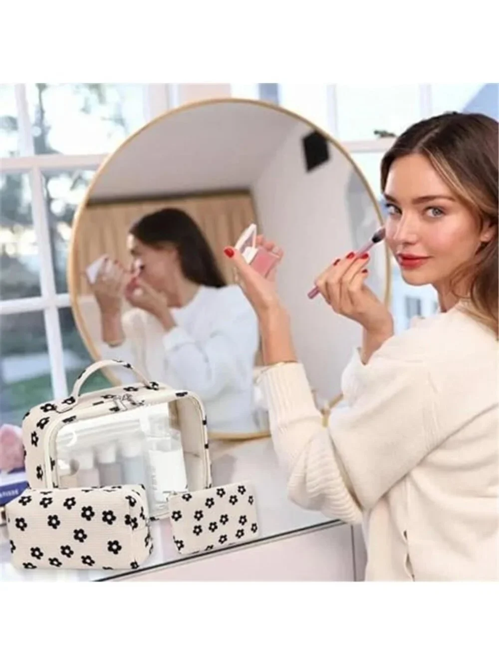 3Pcs Makeup Toiletry Bag for Women, Clear Packing Cubes Cosmetic Bag